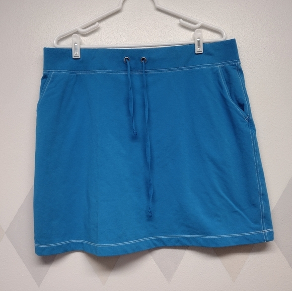 Lands' End turquoise blue jersey knit athleisure skirt with drawstring waist - Picture 1 of 9
